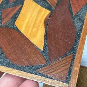 Vintage Wooden Mosaic Coasters Set of 2 Geometric Inlay Wood Decor Home Accent